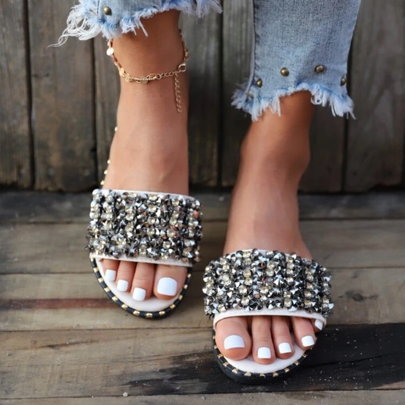 Flat Slippers With Gold Rime Stones - Picture 1 of 7